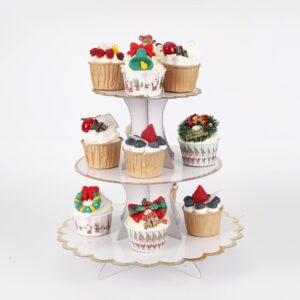 YLDW 3-Tier Cupcake Stand, Lace Trim Cake Stand Holder, Tiered DIY Cupcake Stand Tower for Dessert Table Displays, Birthday Theme Party Favors Decoration, Floral Tea Party, 12" W x 12.8" H, White