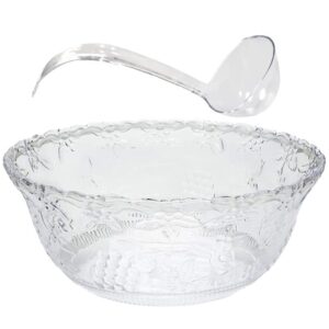 premium punch bowl with ladle includes 8 quart serving bowl with 5 oz serving ladle | heavyweight floral embroidered design | bpa free plastic | punch bowl set 2 gallons large punch bowl for parties