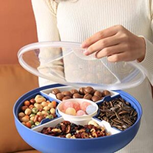 XKXKKE Divided Serving Dishes with Lid,Serving Bowls,Multifunctional Party Snack Tray for Fruits,Nuts,Candies,Crackers,Veggies Blue