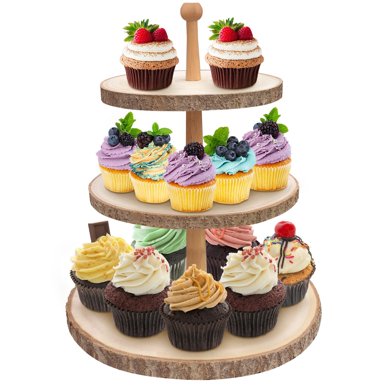 Cupcake Stand 3 Tier Cupcake Holder Wood Tiered Tray Rustic Cupcake Stand for Party/Wedding/Birthday/Baby Shower/Decor/Graduation