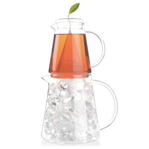 tea forte tea over ice steeping tea pitcher set of two, 12oz glass ice tea pitcher and 24 oz pitcher for perfect flash chilled ice tea, dishwasher safe
