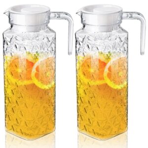 peohud 2 pack acrylic pitchers, 37oz clear plastic pitcher with removable lid, transparent juice jug water pitcher for iced tea, sangria, lemonade, cold or hot beverages, bpa-free and shatter-proof