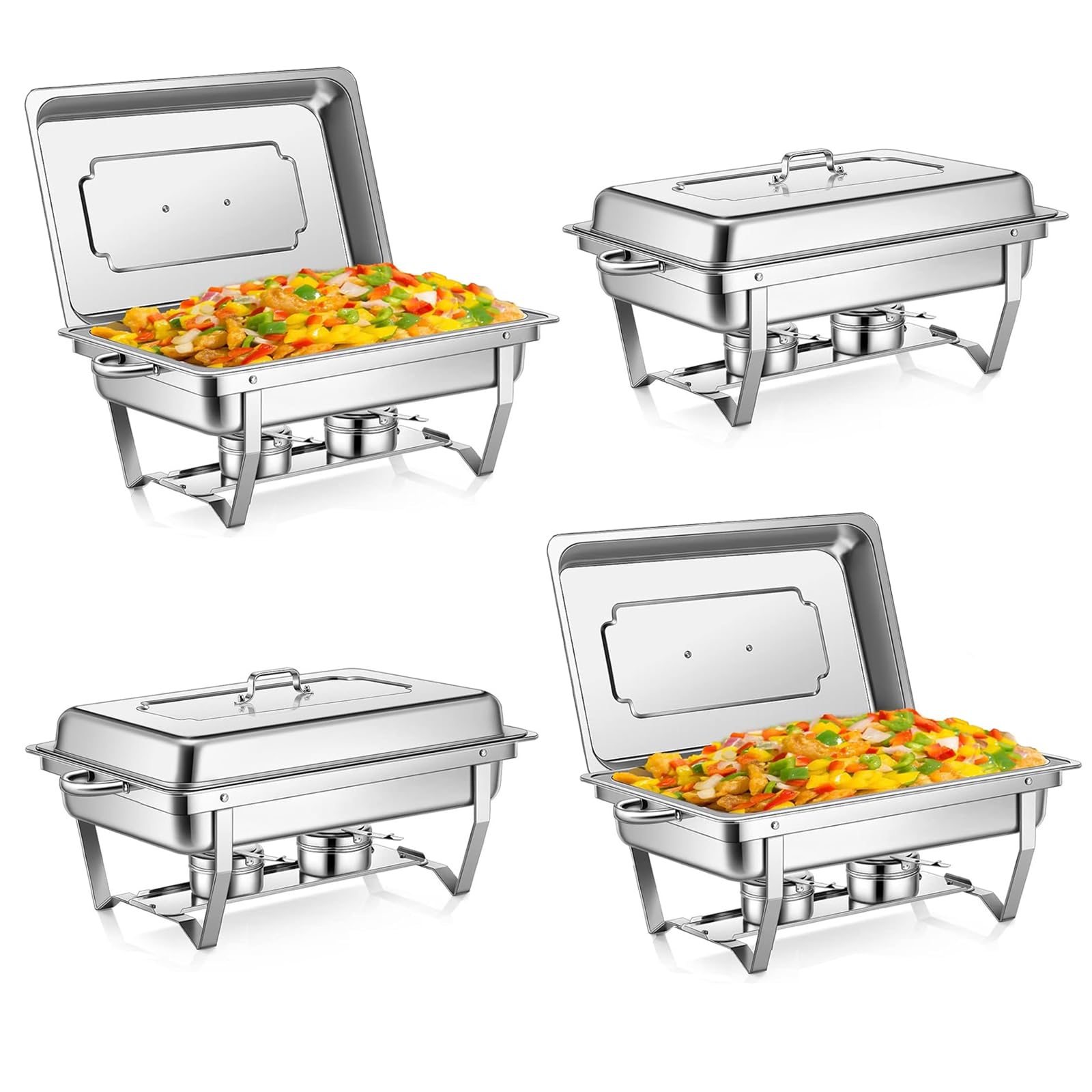 Jacgood Chafing Dish Buffet Set 4 Pack 8QT Stainless Steel Food Warmer Chafer Complete Set with Water Pan, Chafing Fuel Holder for Party Catering