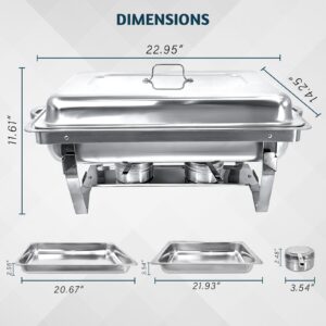 Jacgood Chafing Dish Buffet Set 4 Pack 8QT Stainless Steel Food Warmer Chafer Complete Set with Water Pan, Chafing Fuel Holder for Party Catering