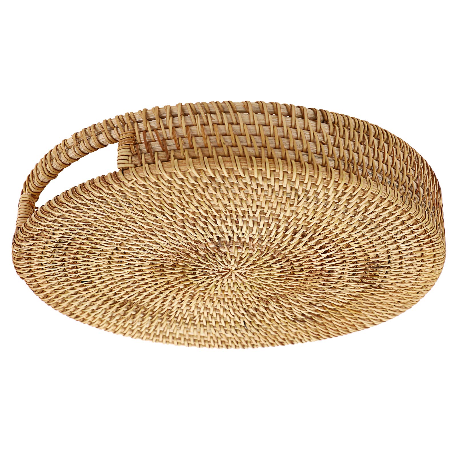 Hipiwe 10" Round Rattan Serving Tray with Handles, Hand-Woven Decorative Organizer Tray for Storage Breakfast Drinks Snack, Centerpiece Fruit Basket for Home Decoration, Small