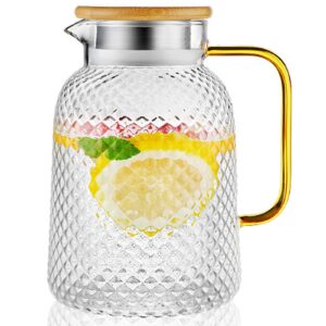 bpfy 1 pack 60oz glass pitcher, glass pitcher with lid and spout, glass water pitcher, iced tea pitcher for fridge, glass carafe for cold or hot beverages,glass jug for water, sun tea, milk