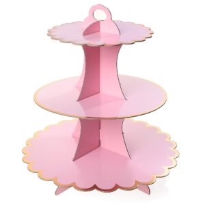 3-tier cardboard cupcake stand/tower, flyome round dessert tree display holder universal for thanks giving, christmas, weddings,birthdays, parties, pink/gold