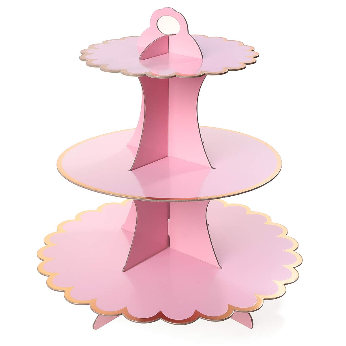 3-Tier Cardboard Cupcake Stand/Tower, Flyome Round Dessert Tree Display Holder Universal for Thanks Giving, Christmas, Weddings,Birthdays, Parties, Pink/Gold