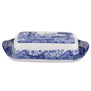 spode blue italian collection butter dish | made of porcelain | butter dish with lid | covered butter keeper for kitchen | 8 inches | dishwasher safe | blue/white
