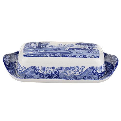 Spode Blue Italian Collection Butter Dish | Made of Porcelain | Butter Dish with Lid | Covered Butter Keeper for Kitchen | 8 Inches | Dishwasher Safe | Blue/White