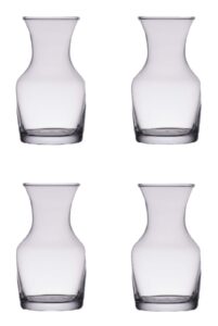 single serving glass wine carafe 6.5 oz - mini decanters - small individual carafes, set of 4 - w/coasters