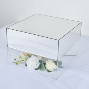 Efavormart 14"x14" | Silver Acrylic Cake Box Stand, Mirror Finish Display Box Pedestal Riser with Hollow Bottom