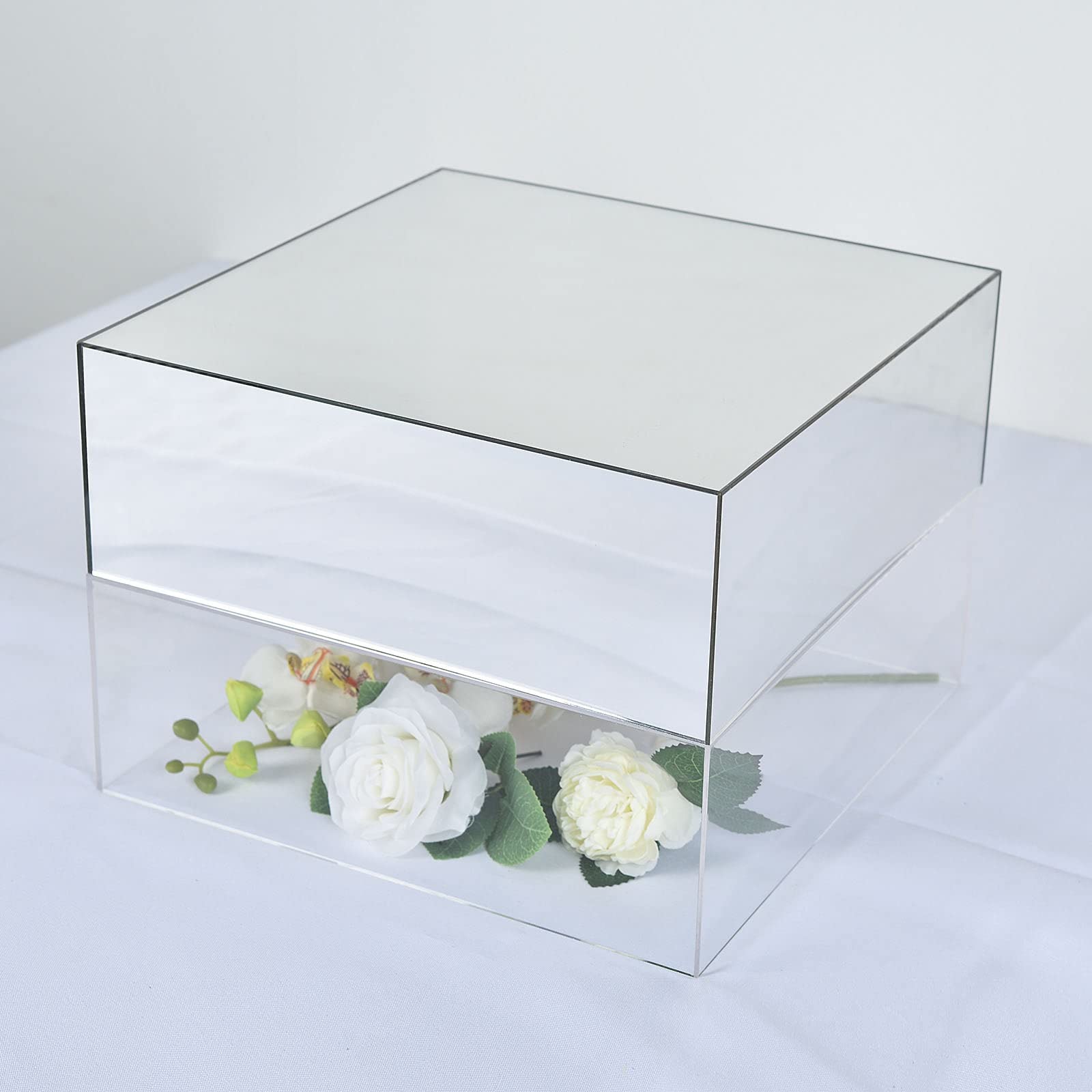 Efavormart 14"x14" | Silver Acrylic Cake Box Stand, Mirror Finish Display Box Pedestal Riser with Hollow Bottom