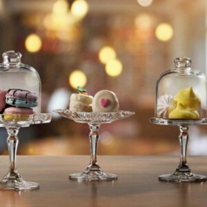 Mini Cake Stand Glass Mini Cupcake Display Plate with Dome Cover Pedestal Dessert Stand Holder for Wedding Birthday Party Supplies (Plain)
