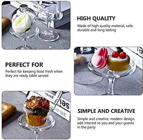 Mini Cake Stand Glass Mini Cupcake Display Plate with Dome Cover Pedestal Dessert Stand Holder for Wedding Birthday Party Supplies (Plain)