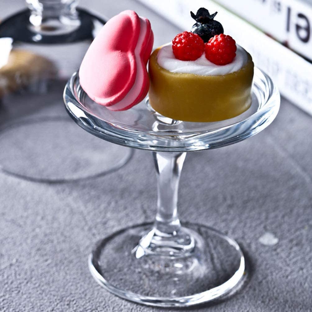 Mini Cake Stand Glass Mini Cupcake Display Plate with Dome Cover Pedestal Dessert Stand Holder for Wedding Birthday Party Supplies (Plain)