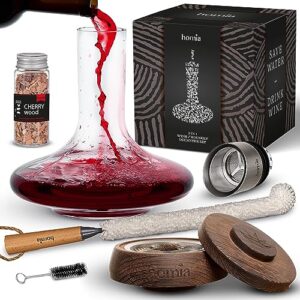 2-in-1 decanter set + whisky and wine wooden smoker - 60 fl oz, glass decanter - scotch, bourbon, red wine handmade decanter set - gift for men - uncommon gift for him