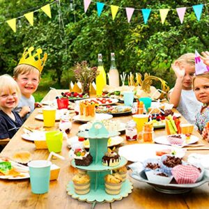 Cupcake Stand,3 Set of 3-Tier Dessert Plates Mini Cakes Fruit Candy Display Tower Cookie Tray Rack Candy Buffet Holder Cake Stand Cardboard Cupcake Stand Tiered Serving Stand (Green)