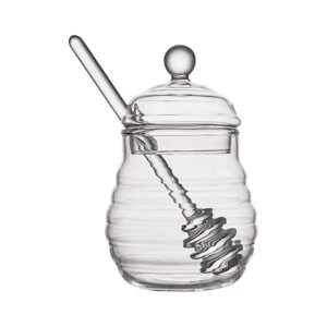 forart honey jar with dipper and lid glass handmade honey pot glass made honey dipper and honey pot heat-resistant 11/14 oz beehive honey pot for home kitchen