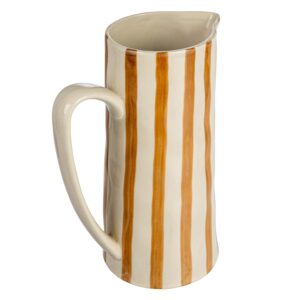 creative co-op hand-painted stoneware stripes, multicolor pitcher, multi