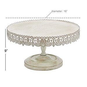 Deco 79 Farmhouse Metal Round Cake Stand, 16" x 16" x 9", White