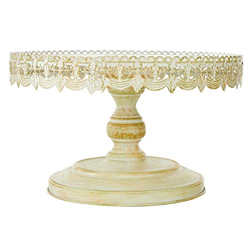 Deco 79 Farmhouse Metal Round Cake Stand, 16" x 16" x 9", White