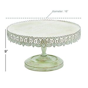 Deco 79 Farmhouse Metal Round Cake Stand, 16" x 16" x 9", White