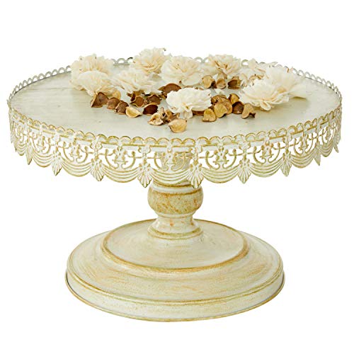 Deco 79 Farmhouse Metal Round Cake Stand, 16" x 16" x 9", White