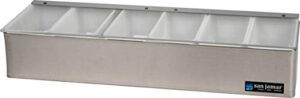 san jamar garnish trays with hinged lid for kitchen, bar, and restaurants, stainless steel, 18.5 x 6.5 x 4 inches, silver