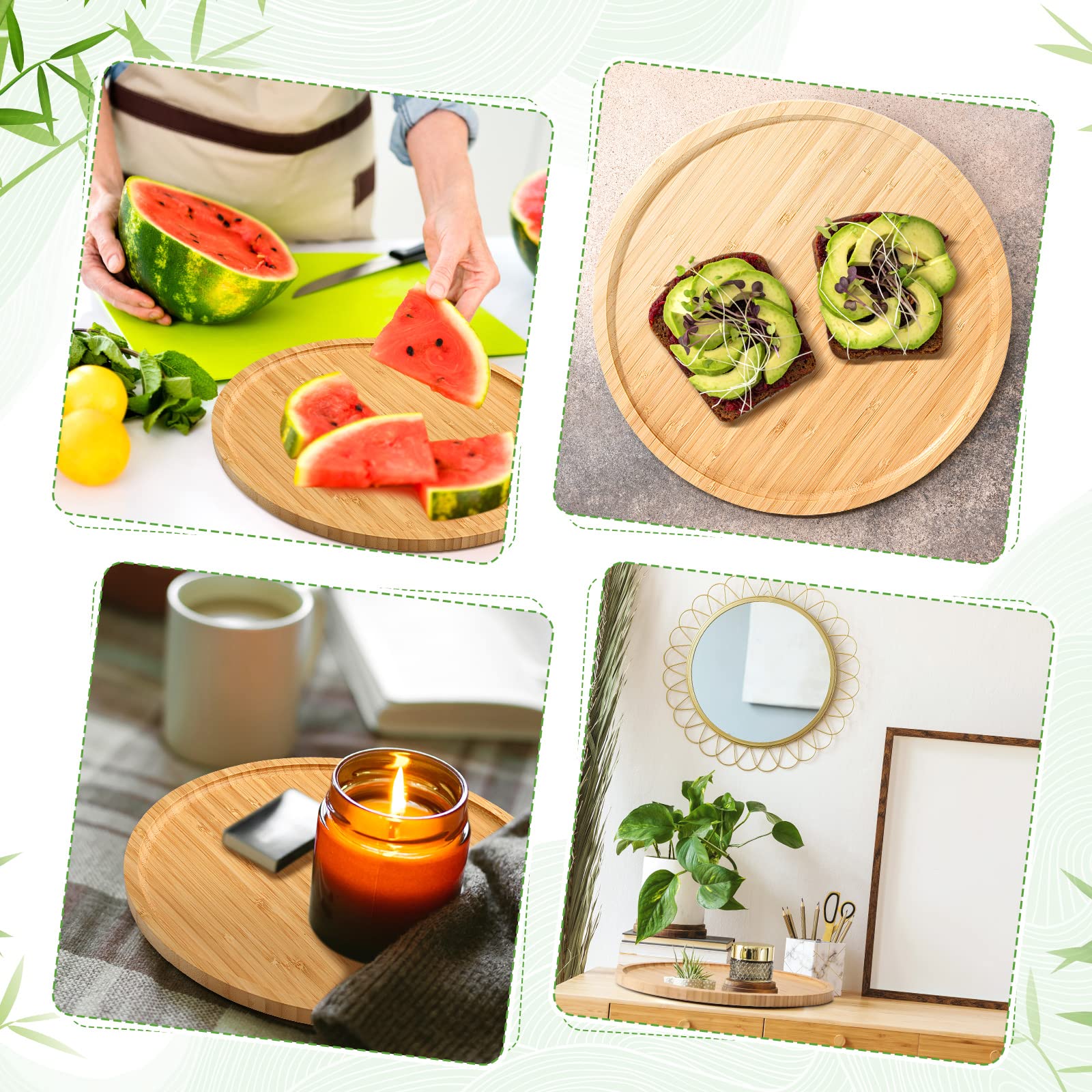 3 Pcs Bamboo Serving Tray Round Bamboo Tray Round Wood Plates Wooden Serving Platter Charcuterie Serving Board with Rim for Kitchen Counter Home Dinning Coffee Table Fruit Bread Plant Pot (11.8 Inch)