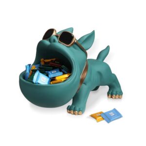 cuzokola large size cute french bulldog gifts statue animal blue turquoise dog candy dish modern candy bowls for office desk big mouth storage resin figurine for home decor with gold glasses frame key