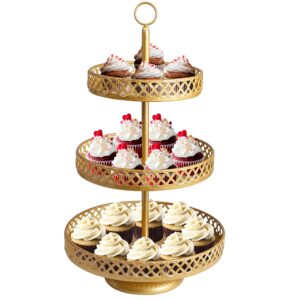 weharnar cupcake stand - 3 tier metal cupcake tower - dessert table display set round cake holder tiered serving tray for cup cakes desserts fruits candy cookie buffet, gold