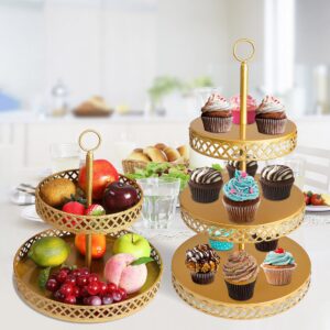 weharnar Cupcake Stand - 3 Tier Metal Cupcake Tower - Dessert Table Display Set Round Cake Holder Tiered Serving Tray for Cup Cakes Desserts Fruits Candy Cookie Buffet, Gold