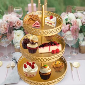 weharnar Cupcake Stand - 3 Tier Metal Cupcake Tower - Dessert Table Display Set Round Cake Holder Tiered Serving Tray for Cup Cakes Desserts Fruits Candy Cookie Buffet, Gold