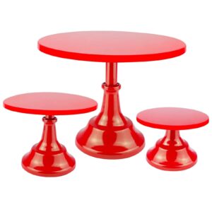 KERYNICE 3 Pcs Red Cake Stands Set Metal Cupcake Pedestal Table Dessert Display Stand with Tall Base Decoration Serving Platter for Baby Shower Wedding Birthday Parties Celebration