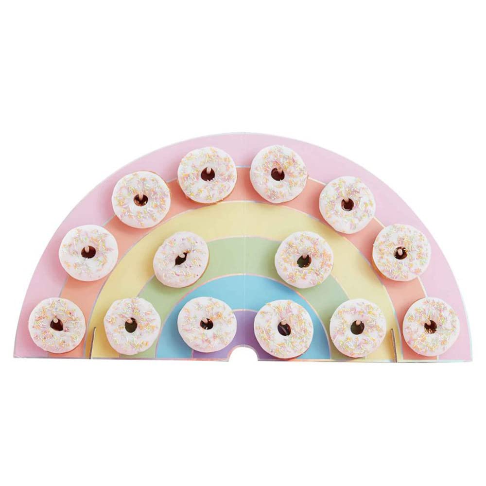 Ginger Ray Rainbow Kids Party Donut/Doughnut Wall Alternative Birthday Cake Stand Hold 14, One Size