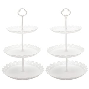 set of 2pcs 3 tier cupcake stand, plastic party dessert stand fruits candy buffet serving tray for wedding baby shower home birthday tea party (white)