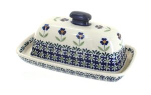 blue rose polish pottery blue daisy butter dish