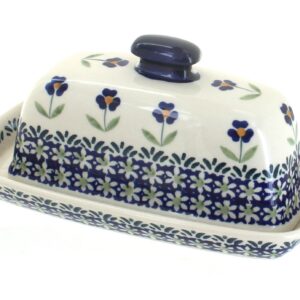 Blue Rose Polish Pottery Blue Daisy Butter Dish