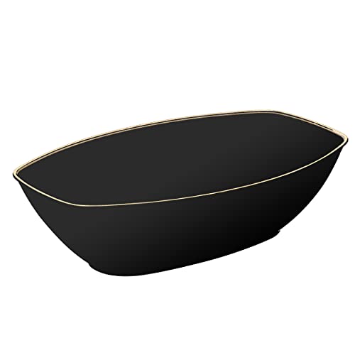 Posh Setting Oval Serving Bowls, Black/Gold Rim Plastic Serving Bowls, 4 Pack, 72 Ounce Large Plastic Disposable Party Snack, Buffet, Chips, or Salad Bowl, Heavy Duty