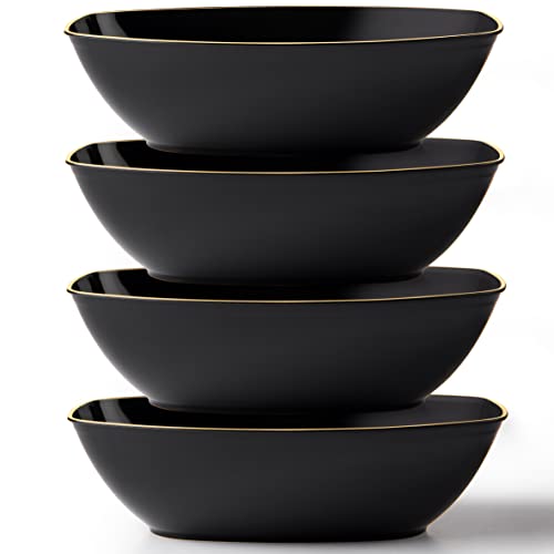 Posh Setting Oval Serving Bowls, Black/Gold Rim Plastic Serving Bowls, 4 Pack, 72 Ounce Large Plastic Disposable Party Snack, Buffet, Chips, or Salad Bowl, Heavy Duty