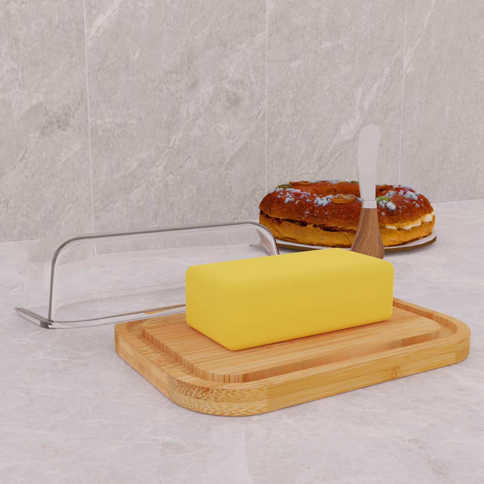 GorGin Butter Dish with Lid for Countertop and Refrigerator Freshness-Glass Butter Dish with Thick Bamboo Plate-Butter Tray-Covered Butter Dish-Glass Butter Dish with Lid - (Medium)