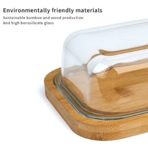 GorGin Butter Dish with Lid for Countertop and Refrigerator Freshness-Glass Butter Dish with Thick Bamboo Plate-Butter Tray-Covered Butter Dish-Glass Butter Dish with Lid - (Medium)