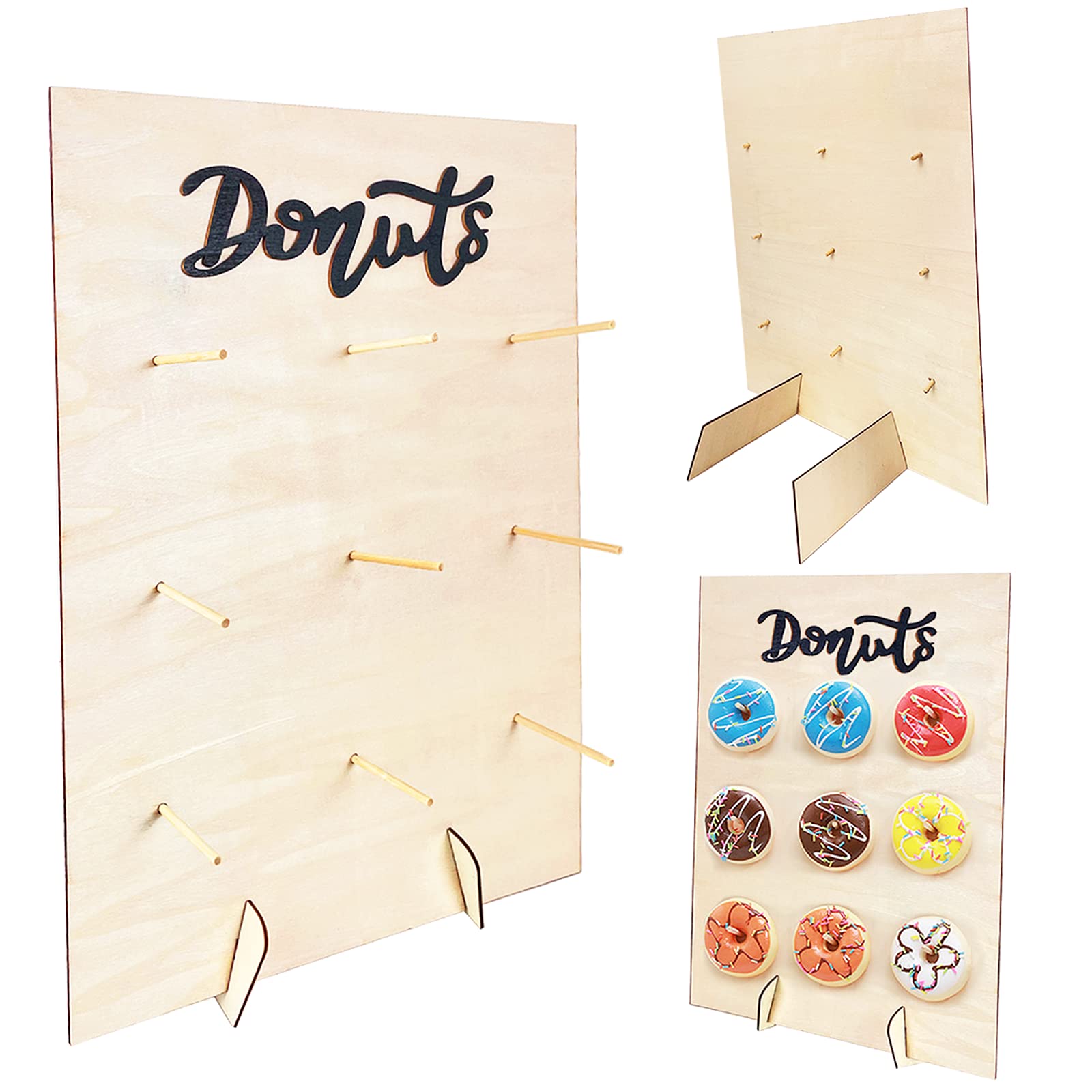 Wood Donut Display Stand Reusable Donut Holder Board Wedding Birthday Doughnut Rack for Party Wedding Birthday