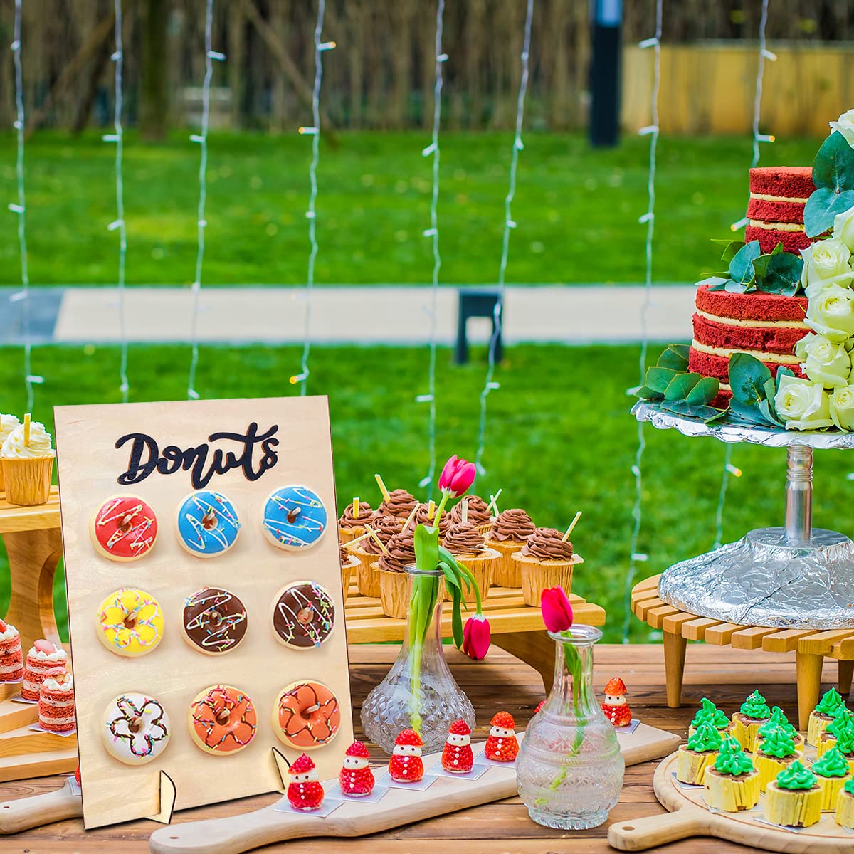 Wood Donut Display Stand Reusable Donut Holder Board Wedding Birthday Doughnut Rack for Party Wedding Birthday