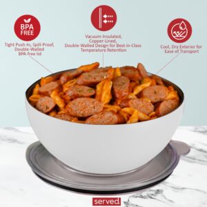 served Brand | Premium Small Serving Bowl - Keep Food Hot or Cold for Hours with our Vacuum-Insulated, Double-Walled, Copper-Lined Stainless Steel Serving Bowl (White Icing)