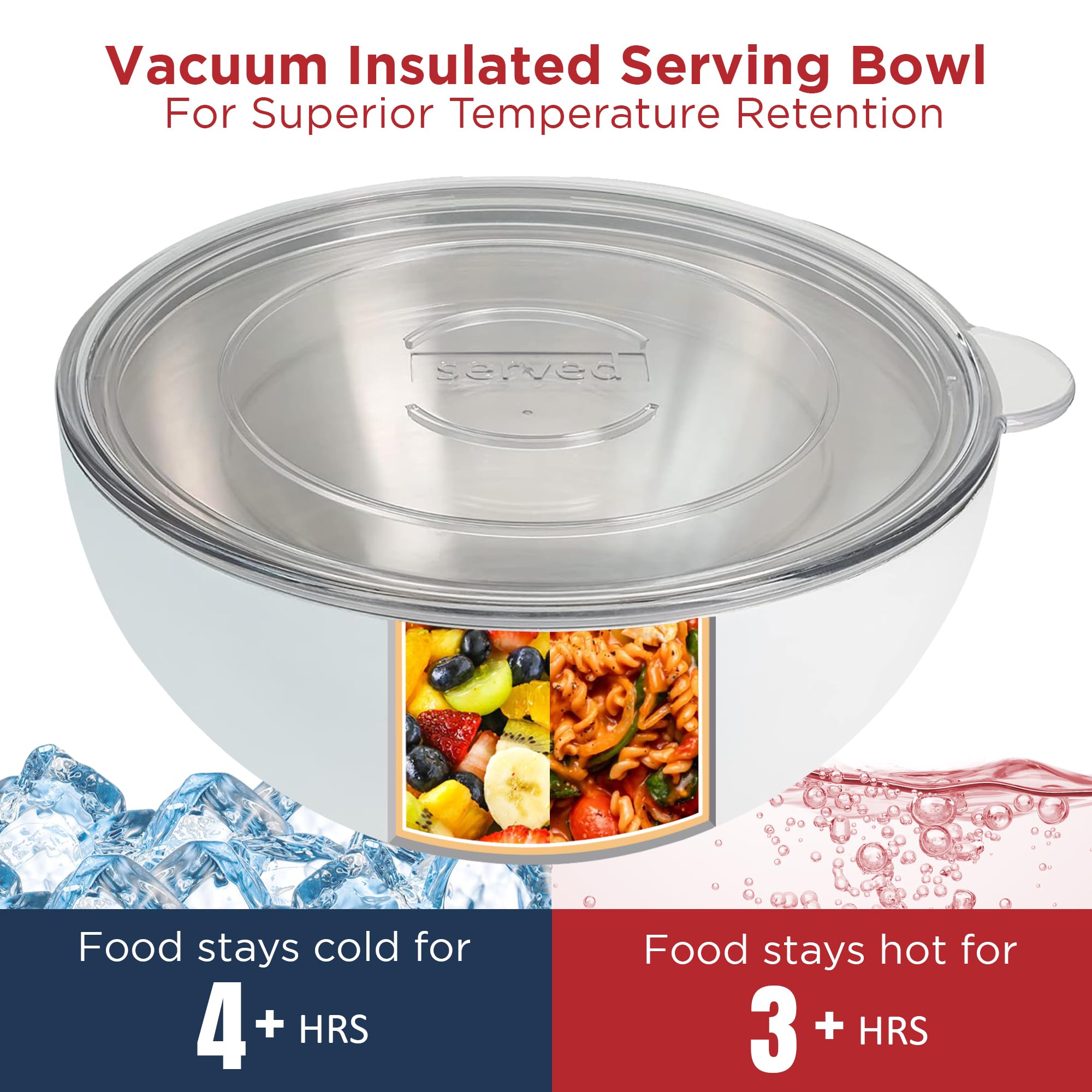 served Brand | Premium Small Serving Bowl - Keep Food Hot or Cold for Hours with our Vacuum-Insulated, Double-Walled, Copper-Lined Stainless Steel Serving Bowl (White Icing)