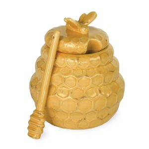 boston international embossed ceramic honey pot & dipper, 2-piece set, honeycomb