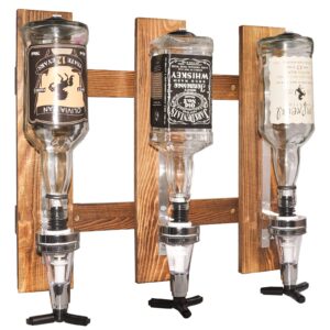 gesonlinka 3 bottles wall mounted liquor dispenser, drink beverage alcohol wine dispenser bottle wood wall shelf for home bar, glass drink whiskey dispenser for parties (3 dispensers)
