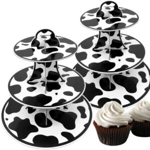 2 pcs 3-tier cow print stands cardboard cow print round cardboard stand farm animal 2 cow print cupcake stands 3 tier cupcake holder perfect for cow boy party cow print supplies
